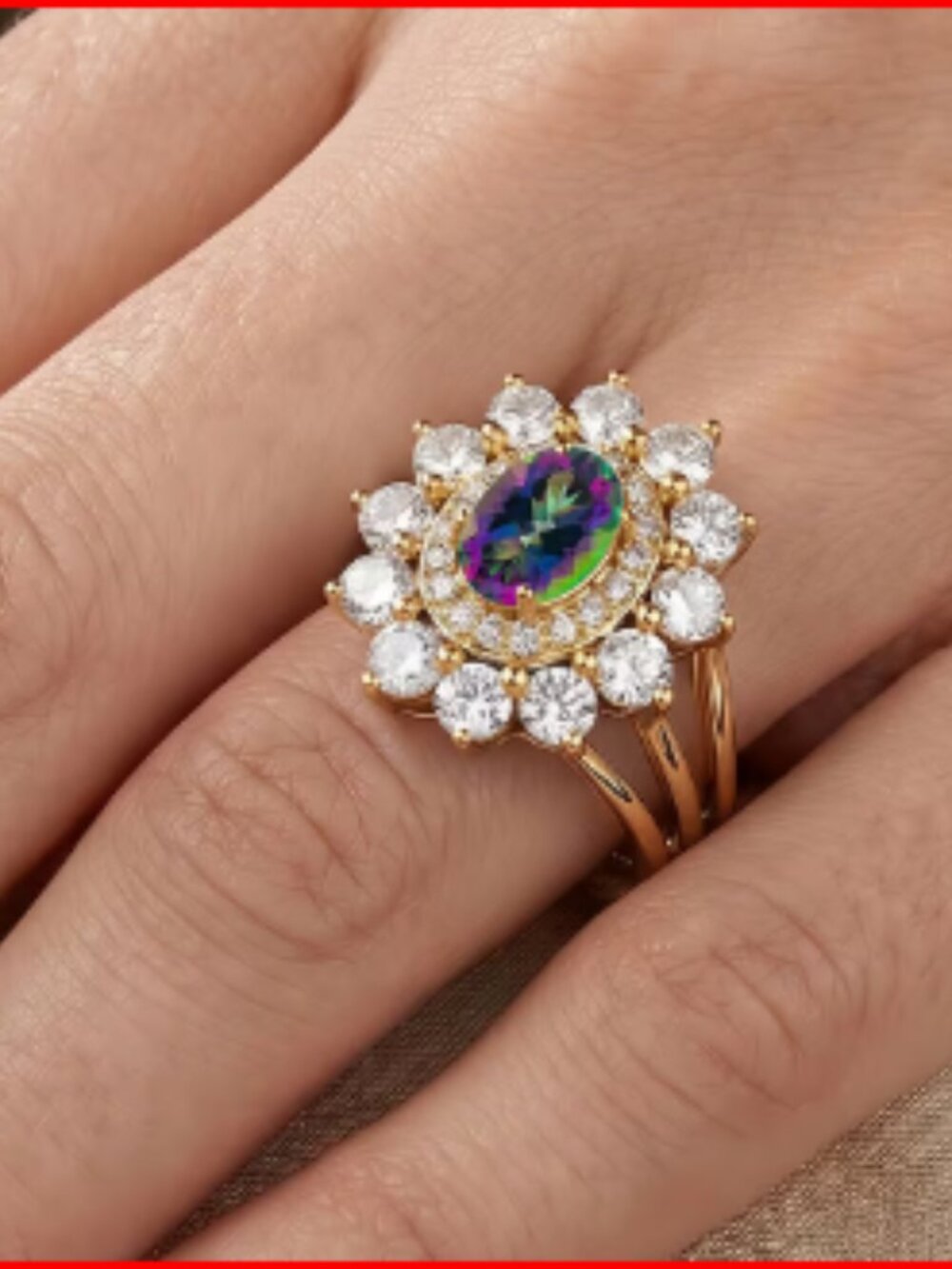 Mystic Topaz/Simulated Diamond Ring in 14K YG Over Sterling Silver - Picture 3 of 4